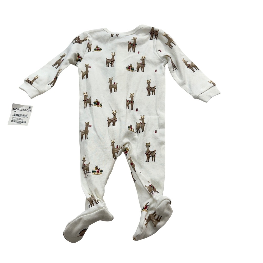 Petit Lem Holiday Reindeer 2-Way Zip Footed Sleeper Unisex 3M Off White - Picture 3 of 12